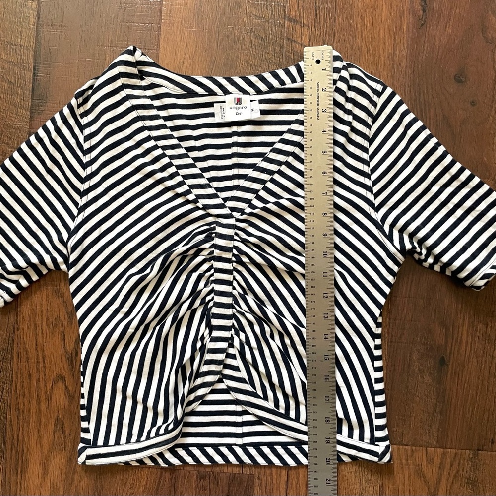 EMANUEL UNGARO ter navy blue/white short sleeve top, size M - Picture 9 of 10
